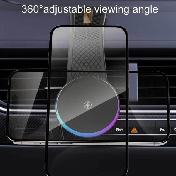 15W Car Magnetic Wireless Charging Cell Phone Holder With Ambient Light - Image 6
