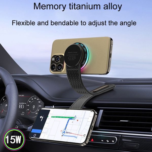 15W Car Magnetic Wireless Charging Cell Phone Holder With Ambient Light - Image 7