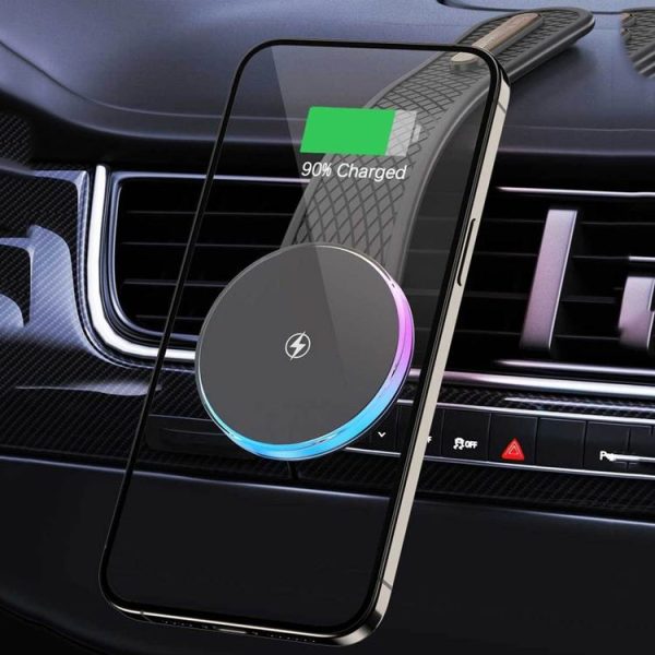 15W Car Magnetic Wireless Charging Cell Phone Holder With Ambient Light - Image 8