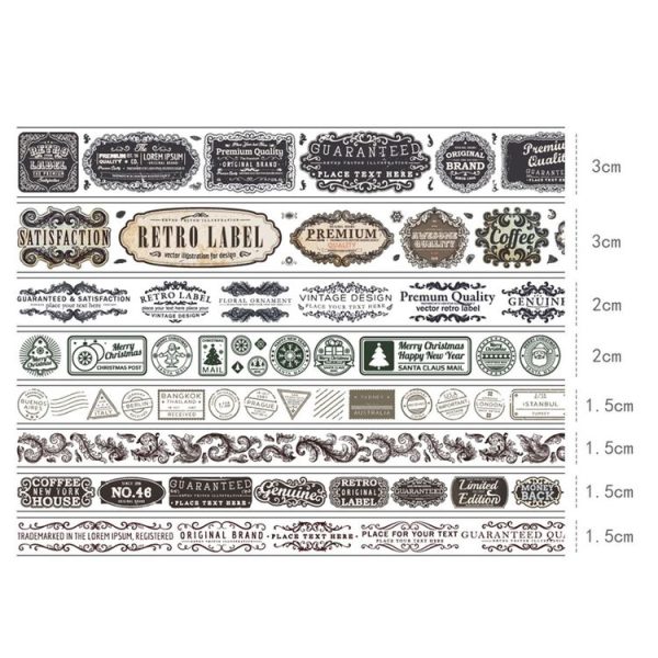 8rolls / Box Ancient Style Transparent PET Tape Set for Journaling 3cm x 2+2cm x 2+1.5cm x 4 (Badge Pattern) - Image 2
