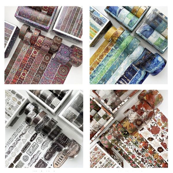 8rolls / Box Ancient Style Transparent PET Tape Set for Journaling 3cm x 2+2cm x 2+1.5cm x 4 (Badge Pattern) - Image 3