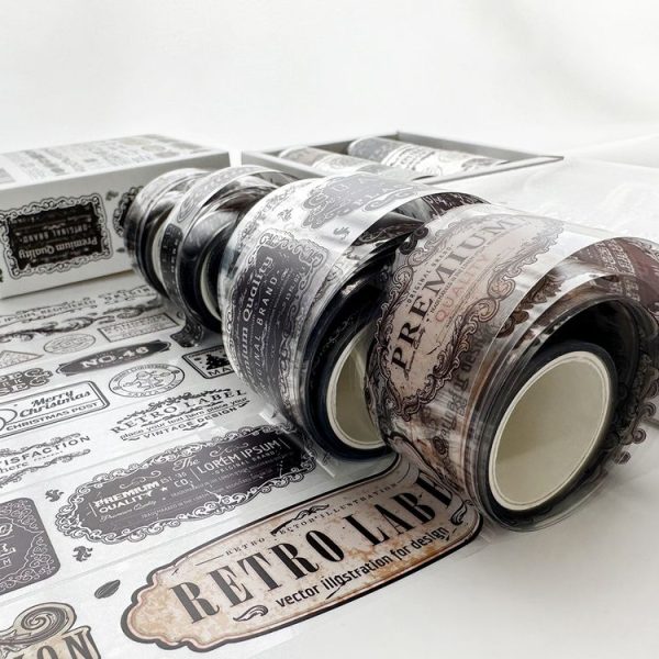 8rolls / Box Ancient Style Transparent PET Tape Set for Journaling 3cm x 2+2cm x 2+1.5cm x 4 (Badge Pattern) - Image 6
