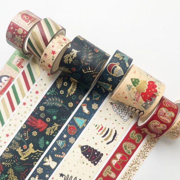 8rolls / Box Christmas Gold Foil Washi Tape Set for Journaling DIY Crafts 3cm x 2+1.5cm x 4+1cm x 2 - Image 2