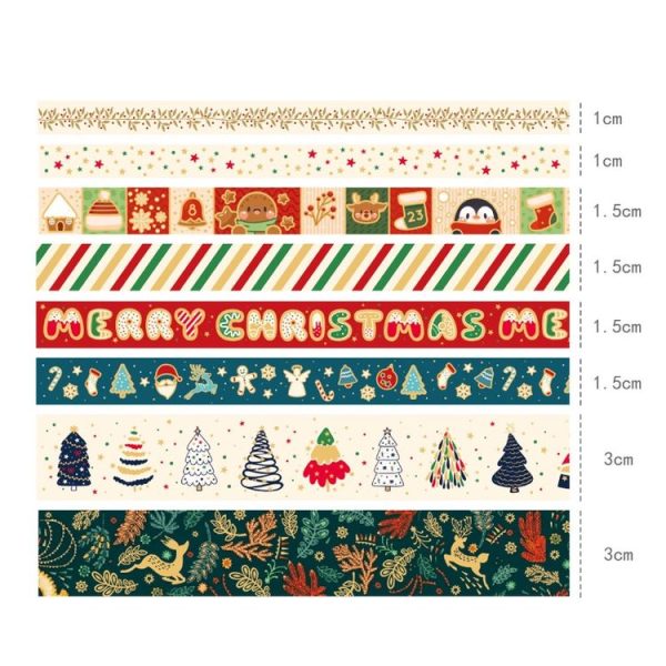 8rolls / Box Christmas Gold Foil Washi Tape Set for Journaling DIY Crafts 3cm x 2+1.5cm x 4+1cm x 2 - Image 3