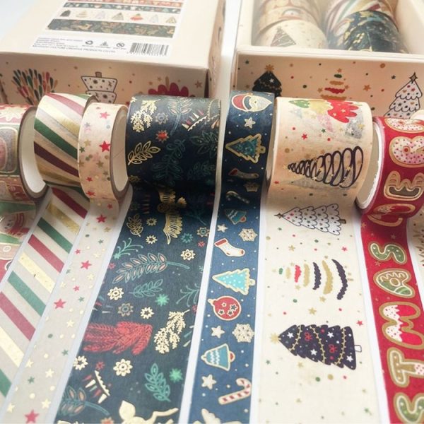 8rolls / Box Christmas Gold Foil Washi Tape Set for Journaling DIY Crafts 3cm x 2+1.5cm x 4+1cm x 2 - Image 4