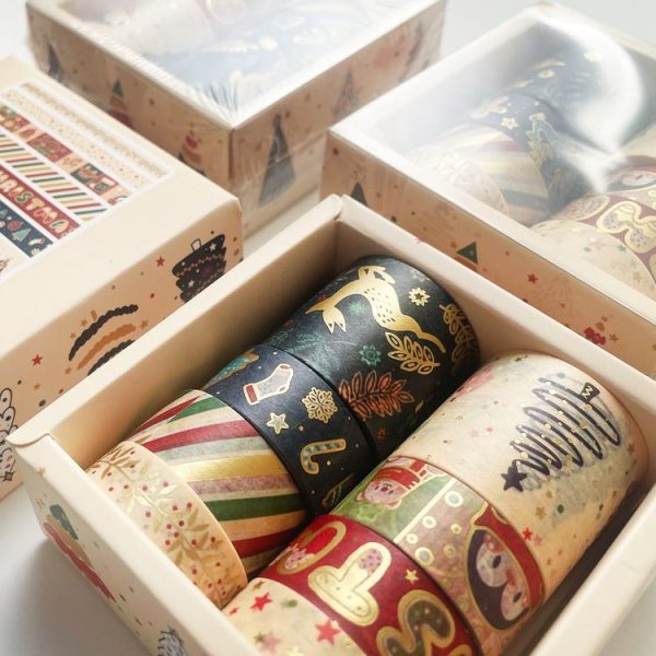 8rolls / Box Christmas Gold Foil Washi Tape Set for Journaling DIY Crafts 3cm x 2+1.5cm x 4+1cm x 2 - Image 5