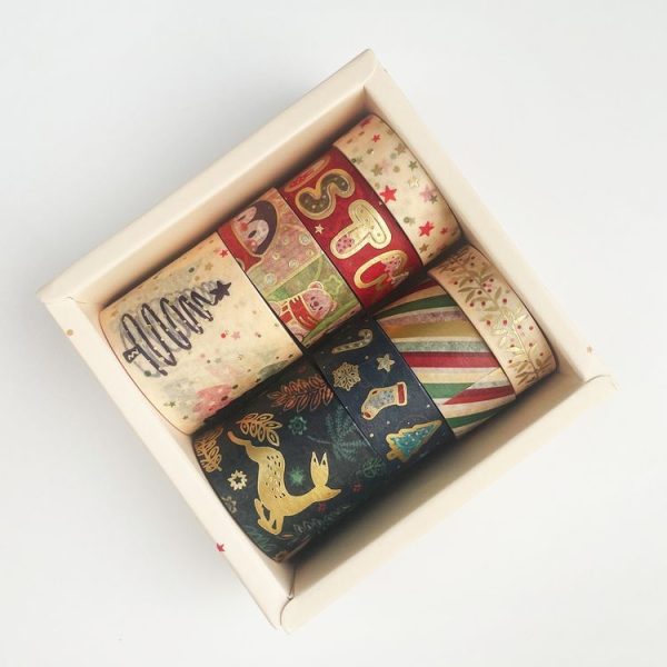 8rolls / Box Christmas Gold Foil Washi Tape Set for Journaling DIY Crafts 3cm x 2+1.5cm x 4+1cm x 2 - Image 6