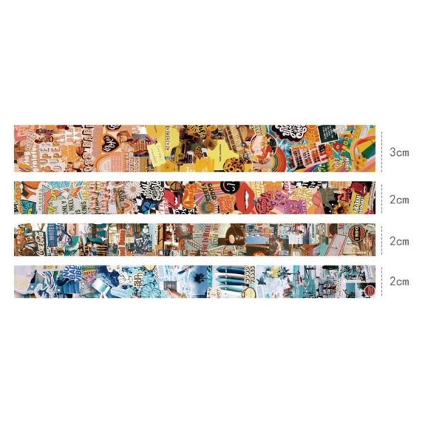 4rolls / Set Retro Combination Washi Tape for Journals and Crafts, 3cm x 1 + 2cm x 3, Style: 1990s - Image 2