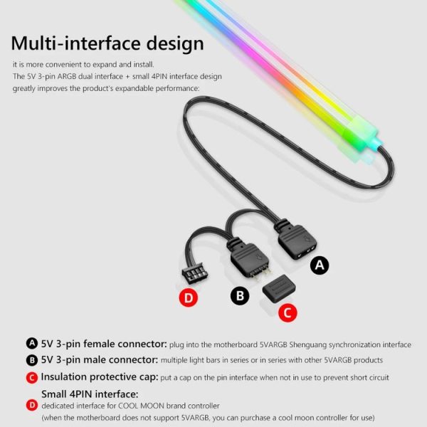 COOLMOON F300 Square Panoramic Glow ARGB Light Bar Desktop Computer Case Interior Decorative Ambient Light - Image 8