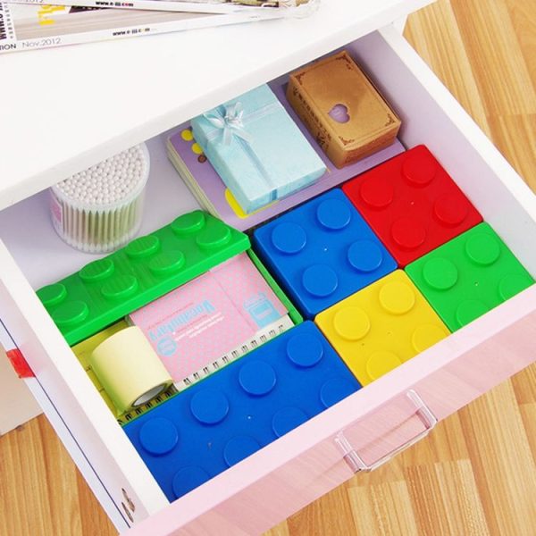 Household Stackable Building Block Organizer Student Desktop Plastic Storage Box, Model: Rectangular Blue - Image 2