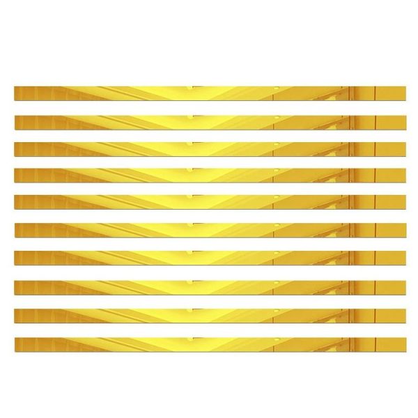 10pcs 1x90cm 3D Mirror Wall Stickers Beautiful Edge Decorative Strip Living Room TV Background Decorative Self-adhesive Beltline Sewing (Gold)