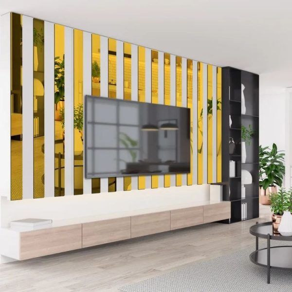 10pcs 1x90cm 3D Mirror Wall Stickers Beautiful Edge Decorative Strip Living Room TV Background Decorative Self-adhesive Beltline Sewing (Gold) - Image 2