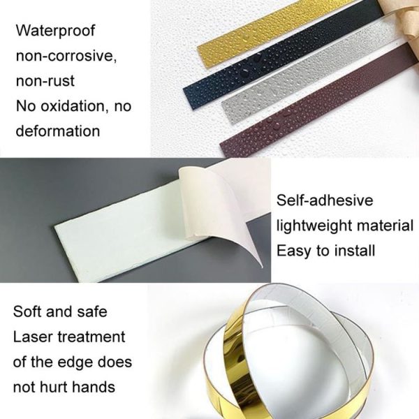 10pcs 1x90cm 3D Mirror Wall Stickers Beautiful Edge Decorative Strip Living Room TV Background Decorative Self-adhesive Beltline Sewing (Gold) - Image 3