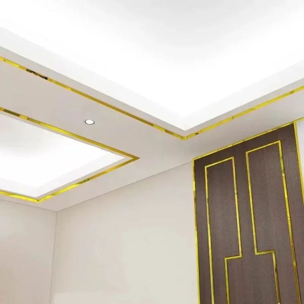 10pcs 1x90cm 3D Mirror Wall Stickers Beautiful Edge Decorative Strip Living Room TV Background Decorative Self-adhesive Beltline Sewing (Gold) - Image 5