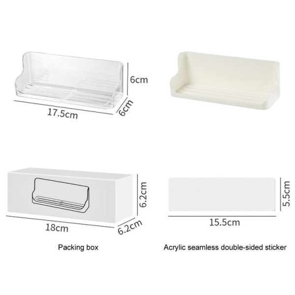 Wall Mounted No-Punch Bedside Eyeglasses Storage Box Bathroom Toiletries Drainage Shelf (Transparent) - Image 2
