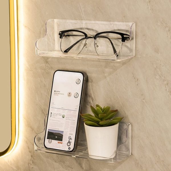 Wall Mounted No-Punch Bedside Eyeglasses Storage Box Bathroom Toiletries Drainage Shelf (Transparent) - Image 7