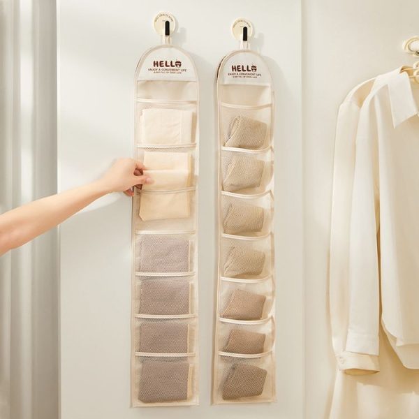 Underwear Storage Bag Socks And Hair Accessories Hanging Organizer Storage Bag (Cream Color) - Image 2