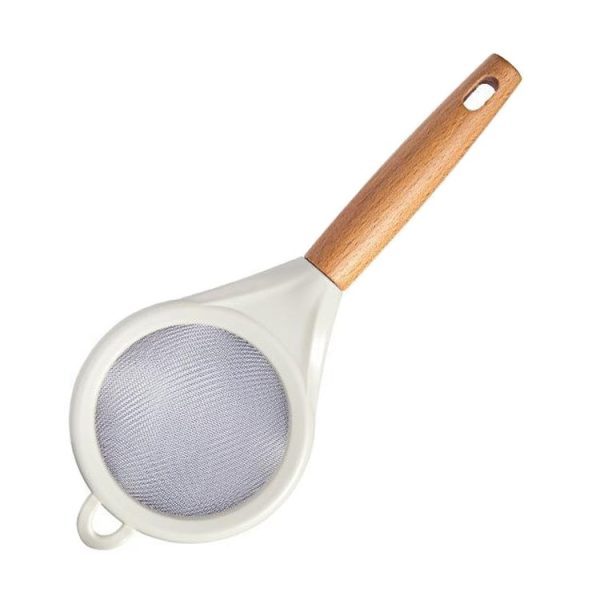 Household Stainless Steel Flour Sifter Kitchen Baking Strainer, Style: Wooden Handle