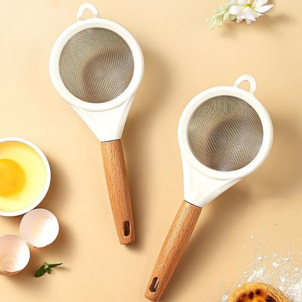 Household Stainless Steel Flour Sifter Kitchen Baking Strainer, Style: Wooden Handle - Image 2