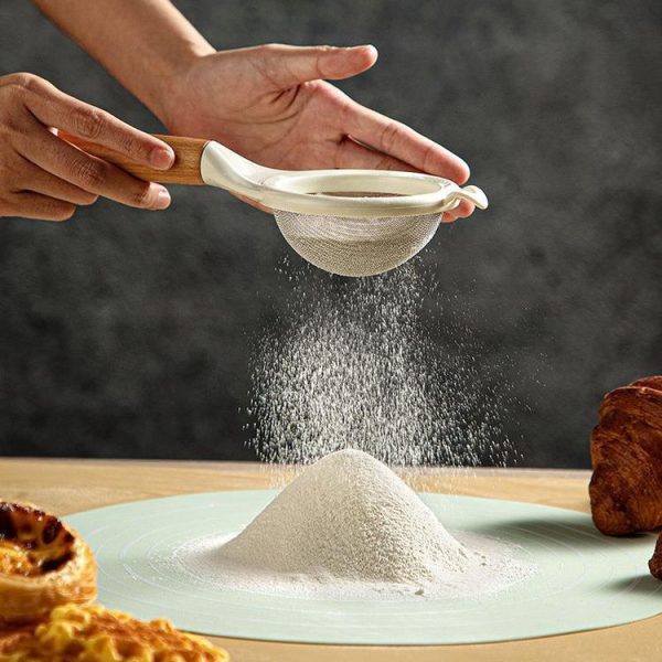 Household Stainless Steel Flour Sifter Kitchen Baking Strainer, Style: Wooden Handle - Image 8