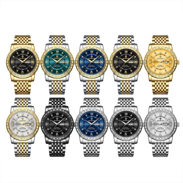 BINBOND B2202 Diamond Dual-calendar Luminous Quartz Watch, Color: Inter-gold-Blue - Image 2
