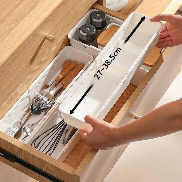Drawer Fixed Retractable Storage Box With Divider Tableware Organizer, Style: Narrow Model - Image 6