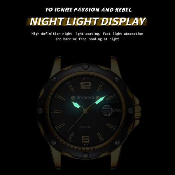 BINBOND B9696 Outdoor Calendar Luminous Waterproof Quartz Watch, Color: White Steel-White - Image 4