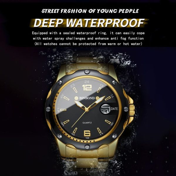 BINBOND B9696 Outdoor Calendar Luminous Waterproof Quartz Watch, Color: White Steel-White - Image 5