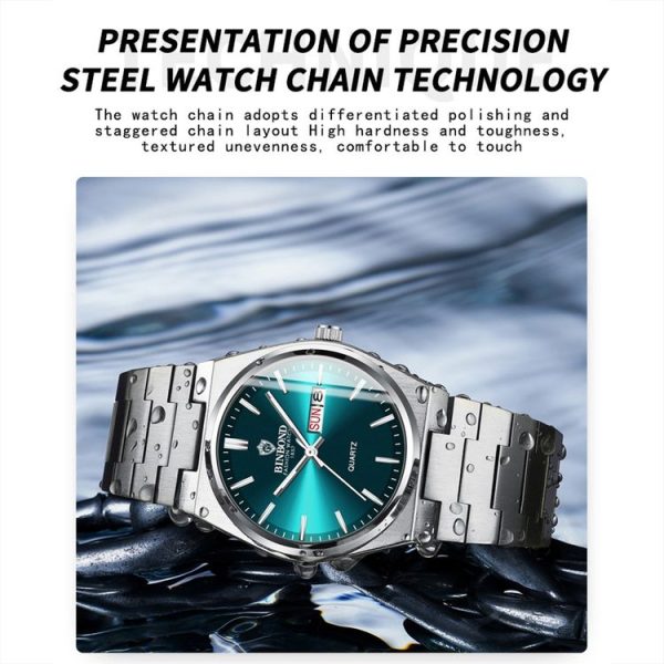 BINBOND B102 Dual-calendar Leisure Waterproof Luminous Quartz Watch, Color: White Steel-Blue - Image 6