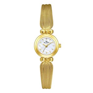 BS Bee Sister 22mm Retro Female Wrist Watch with Stainless Steel Mesh Butterfly Design Strap (Golden White)
