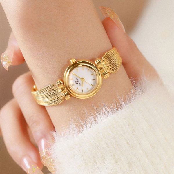BS Bee Sister 22mm Retro Female Wrist Watch with Stainless Steel Mesh Butterfly Design Strap (Golden White) - Image 2