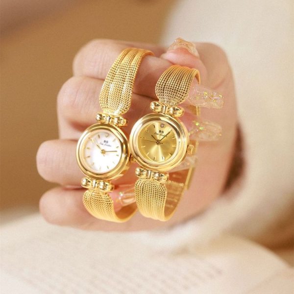 BS Bee Sister 22mm Retro Female Wrist Watch with Stainless Steel Mesh Butterfly Design Strap (Golden White) - Image 3