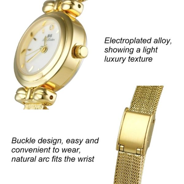 BS Bee Sister 22mm Retro Female Wrist Watch with Stainless Steel Mesh Butterfly Design Strap (Golden White) - Image 6