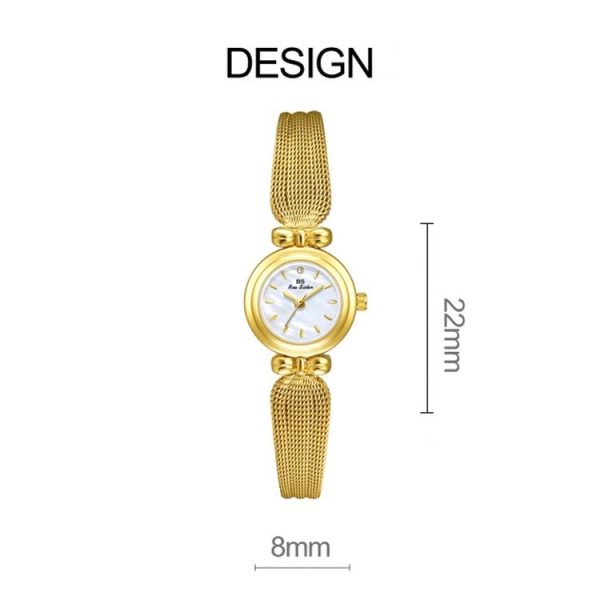 BS Bee Sister 22mm Retro Female Wrist Watch with Stainless Steel Mesh Butterfly Design Strap (Golden White) - Image 7