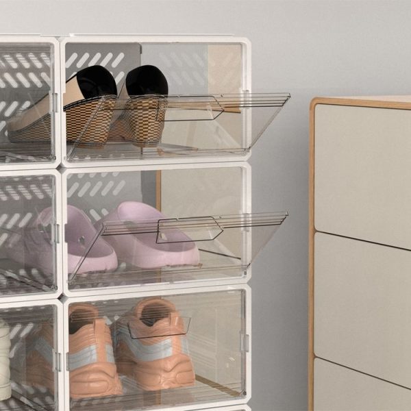 Drawer Type Plastic Shoe Box Dustproof Flap Folding Transparent Storage Box (Black) - Image 3