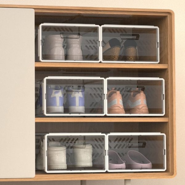 Drawer Type Plastic Shoe Box Dustproof Flap Folding Transparent Storage Box (Black) - Image 4