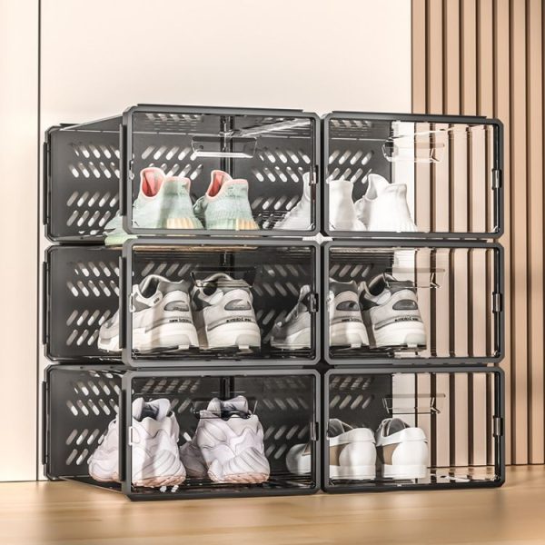 Drawer Type Plastic Shoe Box Dustproof Flap Folding Transparent Storage Box (Black) - Image 5