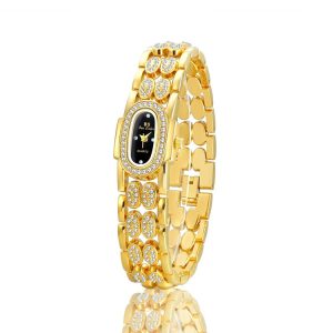 BS Bee Sister Stainless Steel Ladies Bracelet Watch Diamond Wristwatch (Golden Black)