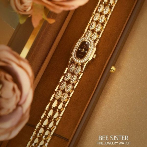 BS Bee Sister Stainless Steel Ladies Bracelet Watch Diamond Wristwatch (Golden Black) - Image 3