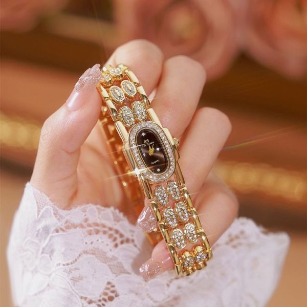 BS Bee Sister Stainless Steel Ladies Bracelet Watch Diamond Wristwatch (Golden Black) - Image 4