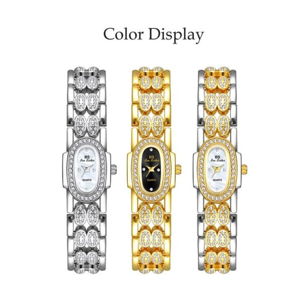BS Bee Sister Stainless Steel Ladies Bracelet Watch Diamond Wristwatch (Golden Black) - Image 5