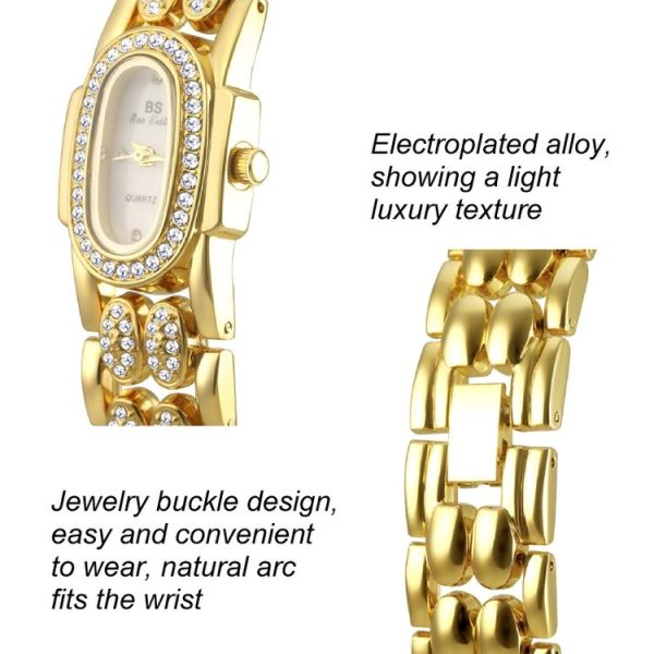 BS Bee Sister Stainless Steel Ladies Bracelet Watch Diamond Wristwatch (Golden Black) - Image 6