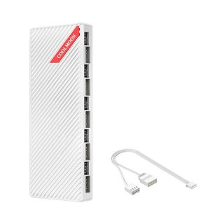 COOLMOON AM10 ARGB+PWM Dual 10 Ports Temperature Control Splitter Case Fan 5V 3Pin HUB (White)