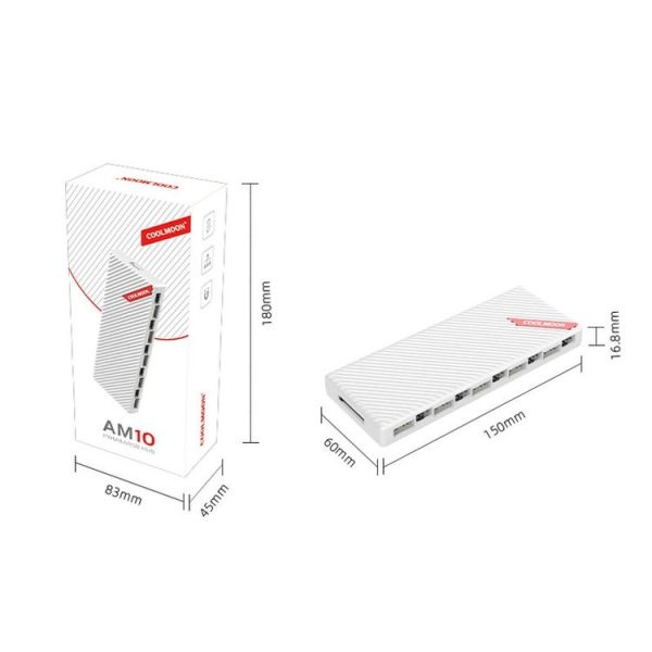 COOLMOON AM10 ARGB+PWM Dual 10 Ports Temperature Control Splitter Case Fan 5V 3Pin HUB (White) - Image 10