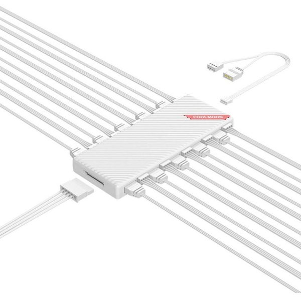 COOLMOON AM10 ARGB+PWM Dual 10 Ports Temperature Control Splitter Case Fan 5V 3Pin HUB (White) - Image 2