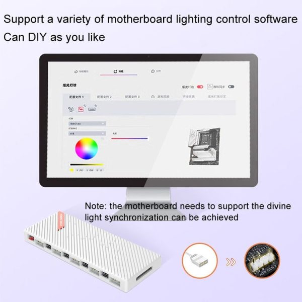 COOLMOON AM10 ARGB+PWM Dual 10 Ports Temperature Control Splitter Case Fan 5V 3Pin HUB (White) - Image 8