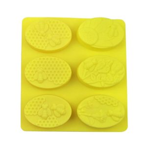 6 Grids Oarbone Bee Silicone Cake Mold Handmade Soap Pudding Mold (Yellow)