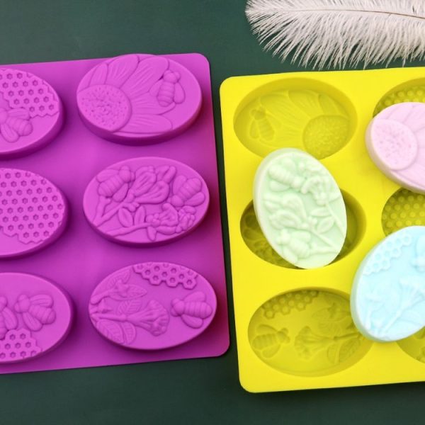 6 Grids Oarbone Bee Silicone Cake Mold Handmade Soap Pudding Mold (Yellow) - Image 2