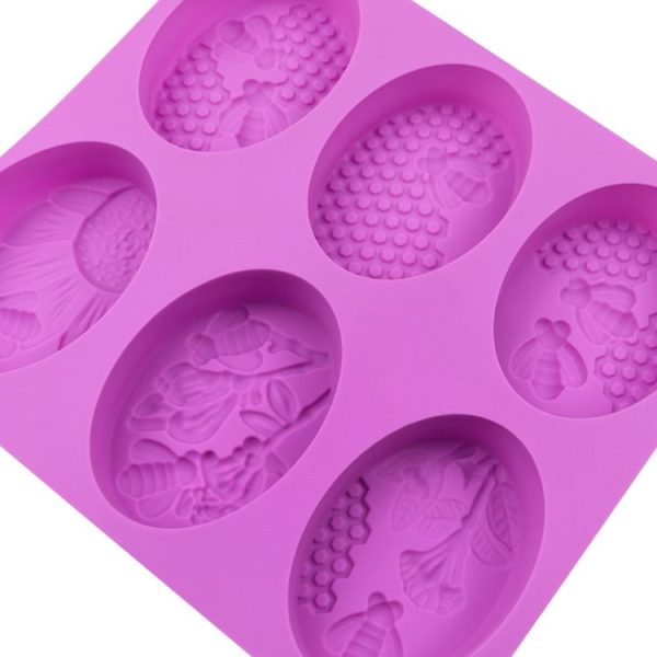 6 Grids Oarbone Bee Silicone Cake Mold Handmade Soap Pudding Mold (Yellow) - Image 5