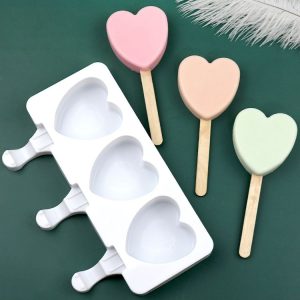 3 Grids Heart Shape Ice Cream Model DIY Pudding Mold Without Stick (White)